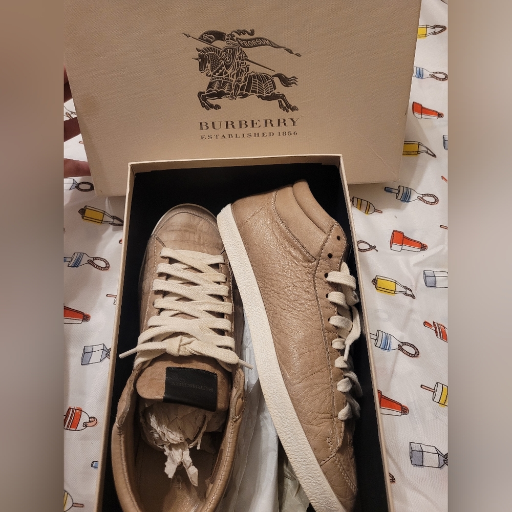 Burberry Tan Washed Leather Hightop Sneakers